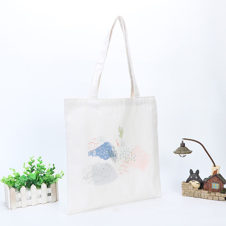 China factory custom pure color with beautiful printing cotton creative korean style environmental bulk shopping bag