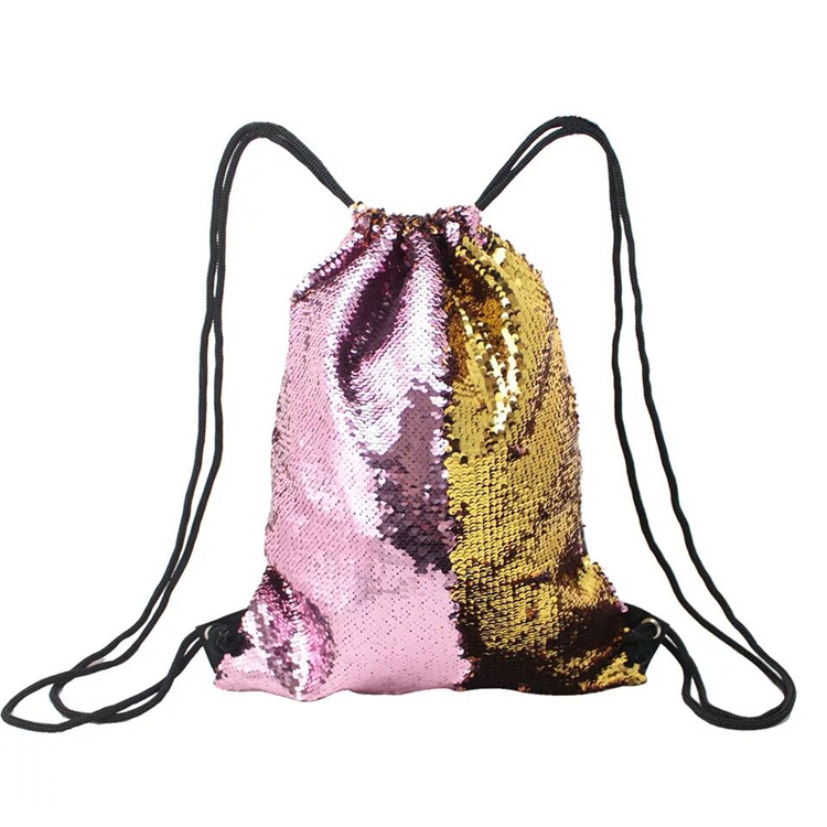 Personalized shiny sequin drawstring backpack sports gymsack dance bag